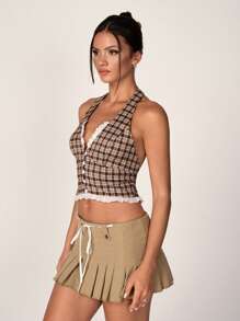 SHEIN Unity Áo khoác kẻ sọc rỗng ren chắp vá cài nút phía sau cổ phía trước - Nhiều màu - Xem 6