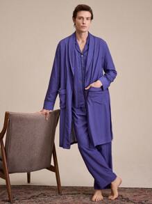 EverLounge Men's Long Sleeve Plaid Pattern Belted Robe With Pocket, Casual Loose Sleepwear - Multicolor - View 3