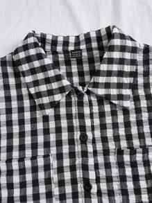 SHEIN Essnce 女士休閒格子紐扣前衬衫連衣裙，夏季 - 黑色 - 查看 6