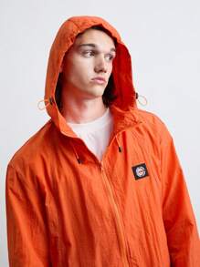 Manfinity RebelGame 男士編織時尚休閒純色寬鬆長袖拉鍊夾克外套，日常穿著 - 橘色 - 查看 6