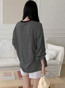 DAZY 女士条纹圆领落肩长袖T恤，新款秋季，返校服，秋季女装