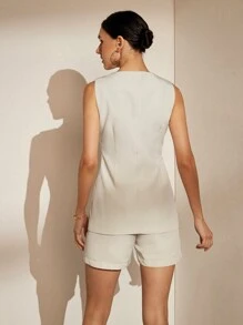 Aveloria Modichic Modischer, eleganter Ärmelloses Shorts-Anzug für Pendler, Arbeit und Büro, einfarbig