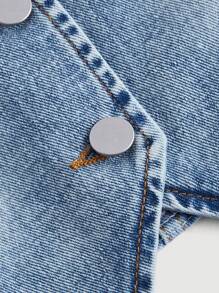 SHEIN MOD Áo vest denim giặt nước thông thường mùa hè dành cho nữ có viền xù - Rửa nhẹ - Xem 3
