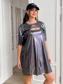SHEIN EZwear Plus Size T-Shirt Dress With Special Coating Water Glossy Mirror Surface