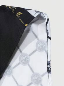 Manfinity Homme 男士巴洛克印花图案彩色短袖休闲衬衫，夏季，送给男朋友的礼物 - 黑與白 - 查看 6