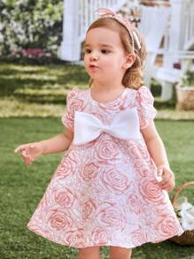 SHEIN Glamorique Kids 嬰兒女孩優雅花卉裝日常休閒裝，優雅，春夏新款蓬松裙子裙裝 - 彩色 - 查看 5