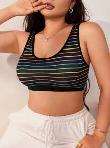 SHEIN Plus Size Áo Bralette sọc đầy màu sắc thông thường & Áo ngực không dây - màu đen - Xem 4