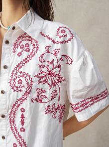 Bohemela 女性教師度假刺繡裝飾休閒襯衫 - 白色 - 查看 5