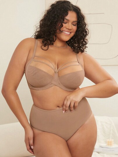 LUVLETTE Plus Dream Curve Air Unlined Full Coverage Side Support Airy Brown Mesh Basic Breezy Comfort Minimizer Bra