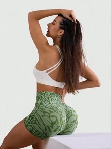 Core Rhythm 女士印花无缝简约日常运动短裤女士运动短裤、健身短裤、骑行短裤 - 綠色 - 查看 3