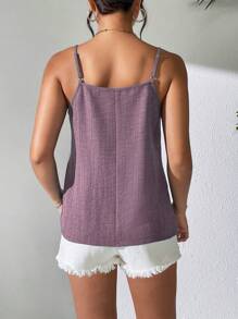 SHEIN LUNE Áo hai dây xếp li thông thường màu trơn mùa hè dành cho nữ - Màu tím hoa cà - Xem 2
