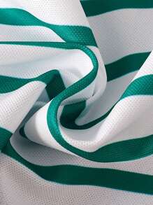 SHEIN Baby Boys' Cartoon Printed Striped Romper And Hat Set - Green - View 5