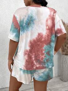 SHEIN VCAY Bộ quần short ngắn tay màu huỳnh quang Tie-Dye Beach Holiday - Nhiều màu - Xem 2