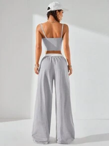 Coolane Conjunto de ropa de calle de primavera/verano para mujer con estilo, parte superior de tirantes finos con diseño de bloques de color + pantalones de color contrastante