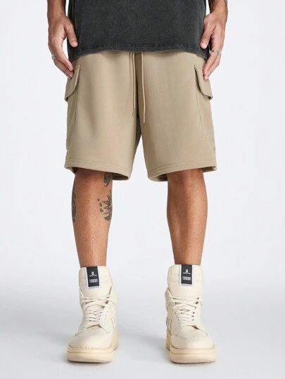 Manfinity RebelGame 男式鬆身針織短褲，雙側口袋，適用於夏季