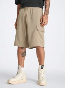 Manfinity NXTstreet Pantalones cortos tejidos holgados para hombre con doble bolsillo lateral, adecuados para el verano - Caqui - Ver 4