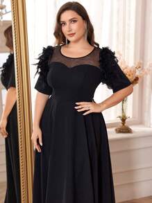 SHEIN Belle Plus Size Heavy Work Evening Party Black Prom Dress - Black - View 5