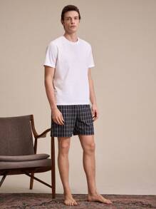 EverLounge Men's Plaid Button-Front Shorts, Home Wear - Black - View 4