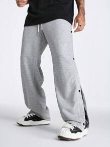 Manfinity VCAY 男士鬆身直筒編織長休閑褲，側邊數字印花設計 - 灰色 - 查看 3