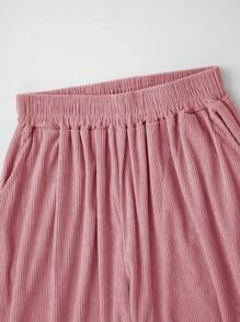 SHEIN 固色褶皺休閒寬褲，適用於日常穿著 - 粉色 - 查看 6