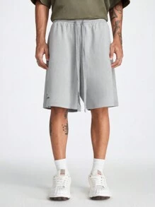 Manfinity NXTstreet Men's Loose Fit Straight Knit Shorts Printed With English Letters, Suitable For Summer - Grey - View 5