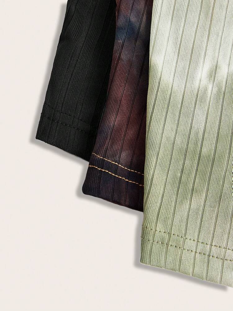 SHEIN Essnce 3入組漸層印花肋織背心上衣女士款 - 彩色 - 查看 10