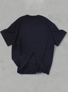 Manfinity Roghcode Camiseta casual de manga corta para hombre de verano con estampado de letras y personajes, cuello redondo - Negro - Ver 2
