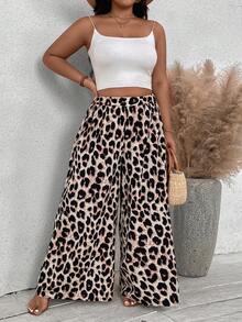 SHEIN VCAY Plus Size Loose Leopard Print Vacation & Casual Wide Leg Pants - Multicolor - View 5
