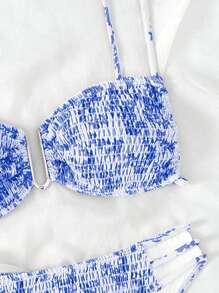 SHEIN Swim Floral Print Smocked Cut Out Bikini Set Summer - Multicolor - View 3