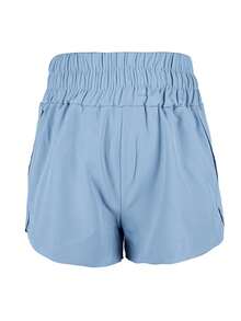 Women's Solid Color Minimalistic Casual Cinched Waist Shorts - Blue - View 3