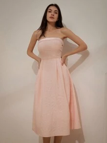 GENKIRA 實色無肩帶紋理露背連身裙，附拉鍊 - 淺粉色 - 查看 5