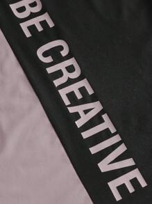 SHEIN Conjunto de dos piezas para niña preadolescente compuesto por camiseta de manga corta tejida con bloque de color y letra impresa y pantalones largos deportivos para el ocio - Púrpura polvoriento - Ver 10