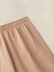 Manfinity VCAY Bộ áo sơ mi dệt tay ngắn dáng rộng cho nam, hoàn hảo cho mùa hè đi học - Màu Khaki - Xem 12