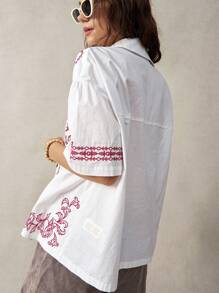 Bohemela 女性教師度假刺繡裝飾休閒襯衫 - 白色 - 查看 2