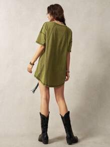 Bohemela Camiseta Verde Lavada Feminina para Férias - Verde de Exercício - Ver 2