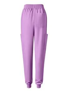 Women's Matte Elastic Jogging Uniform, Nursing Scrub, Hand Washing, Breathable Brushed Clothing, With Pockets Set - Mauve Purple - View 8