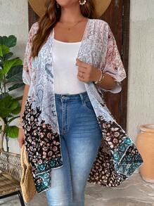 SHEIN Clasi Damen Sommerhemd in Große Größen mit Farbblock und Retro-Muster - Verschiedenfarbig - Übersicht 1