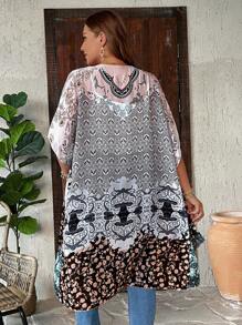 SHEIN Clasi Damen Sommerhemd in Große Größen mit Farbblock und Retro-Muster - Verschiedenfarbig - Übersicht 2