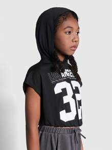 SHEIN Tween Dziewczęcy, dzianinowy T-shirt z kapturem w jednolitym kolorze, z nadrukiem w litery, swobodny strój ze spódnicą z kieszeniami, 2 szt./zestaw