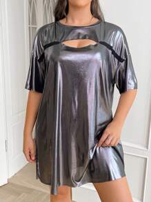 SHEIN EZwear Plus Size T-Shirt Dress With Special Coating Water Glossy Mirror Surface