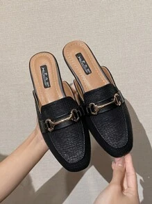 Mengshangli 2025年秋季法式复古露背棕色一脚蹬平底穆勒乐福鞋女款 - 米色 - 查看 4