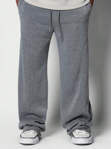 SUMWON Wide Leg Athletic Sweatpants Relaxed Fit Cozy Fleece Sports Training Loungewear Athleisure Workout Athletic Gym Pants All Season Performance Bottoms - Grey - View 2