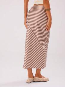MUSERA Stripe Low Rise Maxi Skirt Elegant Summer Sexy Vacation Party - Multicolor - View 2