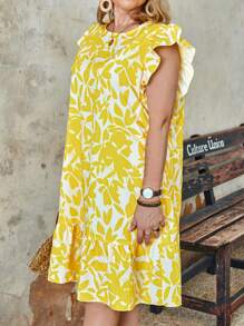 大尺碼圓領色塊印花夏季裙 - 彩色 - 查看 3