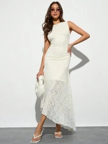 Forever 21 Mùa hè Midi Vàng nhạt cho nữ Thanh lịch Thường ngày Dài Bodycon Không tay Dáng chữ A Đầm cổ điển Thời trang - Màu be - Xem 5