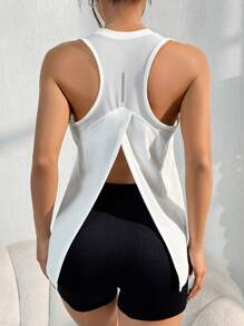 Split Back Sports Tank Top For Summer - Grey - View 1