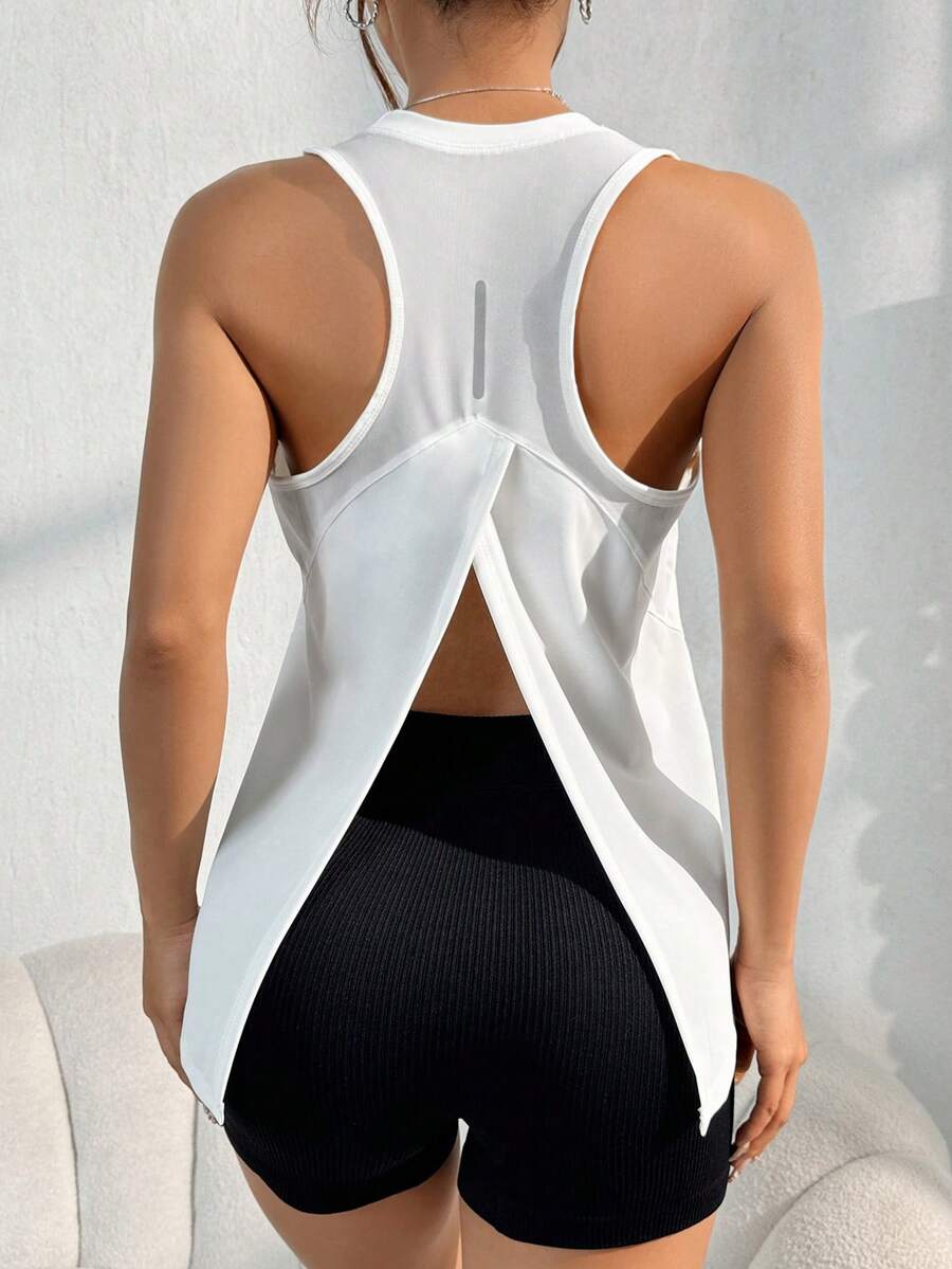 Split Back Sports Tank Top For Summer - Grey - View 1