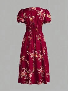 SHEIN Clasi Floral Print Summer Wrap Dress With Criss-Cross Front And Cinched Waist For New Year Clothes Maxi Women Outfit - Red - View 2