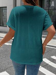 SHEIN LUNE 加大號凹口領蝙蝠袖T恤 - 水鴨藍 - 查看 2