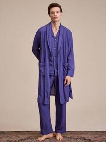 EverLounge Men's Long Sleeve Plaid Pattern Belted Robe With Pocket, Casual Loose Sleepwear - Multicolor - View 4